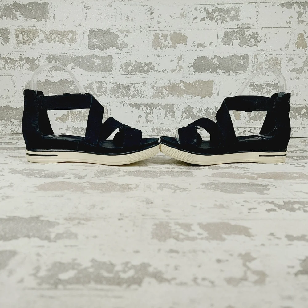NEW Eileen Fisher Sport Tumbled Nubuck Platform Black Sneaker Sandals H298